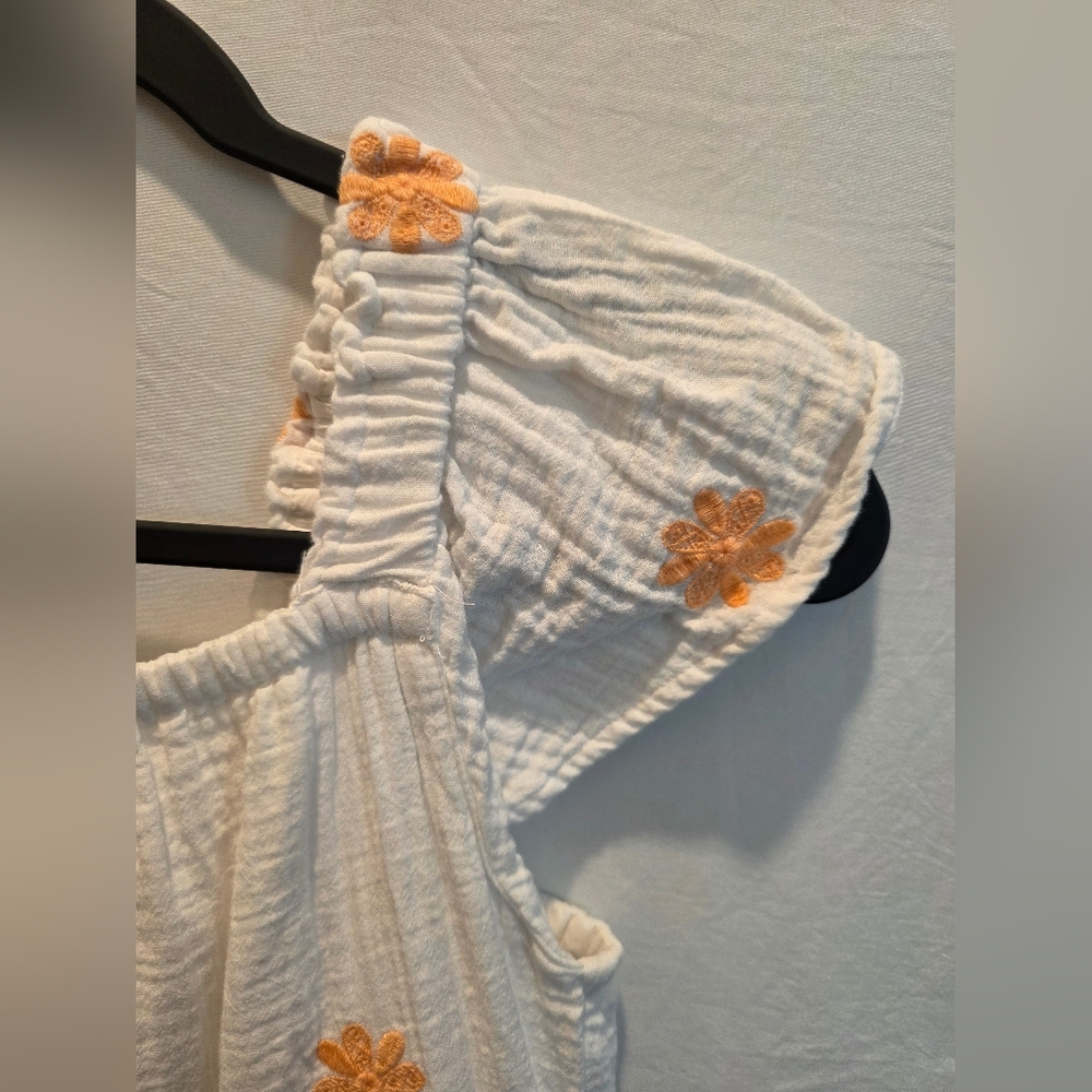 Cat & Jack Girls White Orange Floral Embroidered Smocked Ruffle Sun Dress XL 14 - Picture 4 of 9